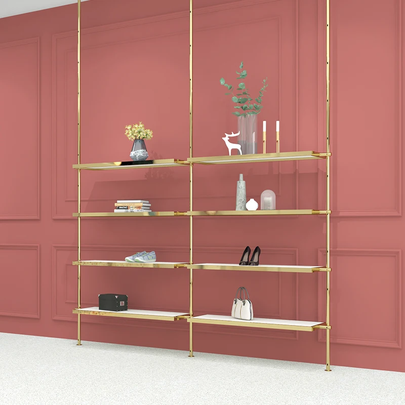 Shoe store shoe rack display rack wall column combination stainless steel titanium shoe shelf clothing store bag shelf
Shoe store shoe rack display rack wall column combination stainless steel titanium shoe shelf clothing store bag shelf