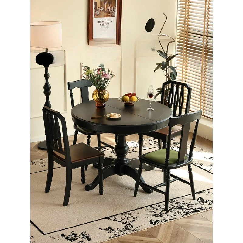 Стол для гостиной, черный, новый, американский выдвижной обеденный стол из цельного дерева, французский складной круглый стол, бытовой круглый обеденный стол
Стол для гостиной, черный, новый, американский выдвижной обеденный стол из цельного дерева, французский складной круглый стол, бытовой круглый обеденный стол