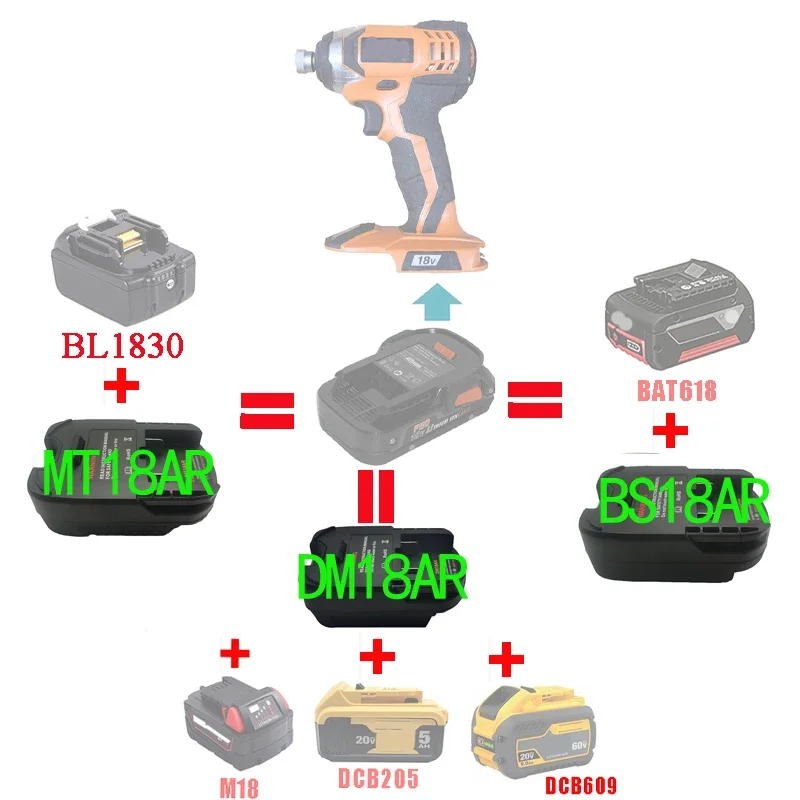 Adapter Converter BS18AR DM18AR MT18AR For Makita For DeWalt For Bosch For Milwaukee Battery For Aeg RidGid Tool
Adapter Converter BS18AR DM18AR MT18AR For Makita For DeWalt For Bosch For Milwaukee Battery For Aeg RidGid Tool