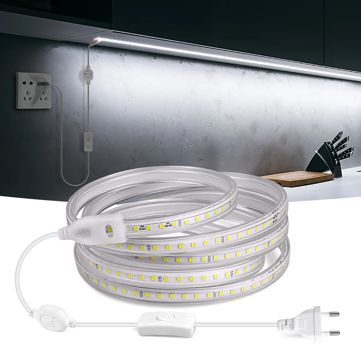 High Quality 110V 220V LED Strip Lights 2835SMD 120LEDs/M Flexible Outdoor Waterproof Tape For Kitchen Cabinet Shelf Closet Lamp
High Quality 110V 220V LED Strip Lights 2835SMD 120LEDs/M Flexible Outdoor Waterproof Tape For Kitchen Cabinet Shelf Closet Lamp