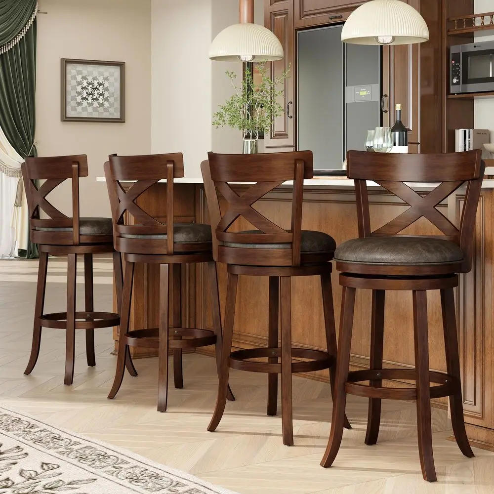 Swivel Bar Stools Set of 4, 30 Inch Bar Height Barstools with Backs, PU Leather Upholstered Seat Wood Bar Chairs with WrapAroun
Swivel Bar Stools Set of 4, 30 Inch Bar Height Barstools with Backs, PU Leather Upholstered Seat Wood Bar Chairs with WrapAroun
