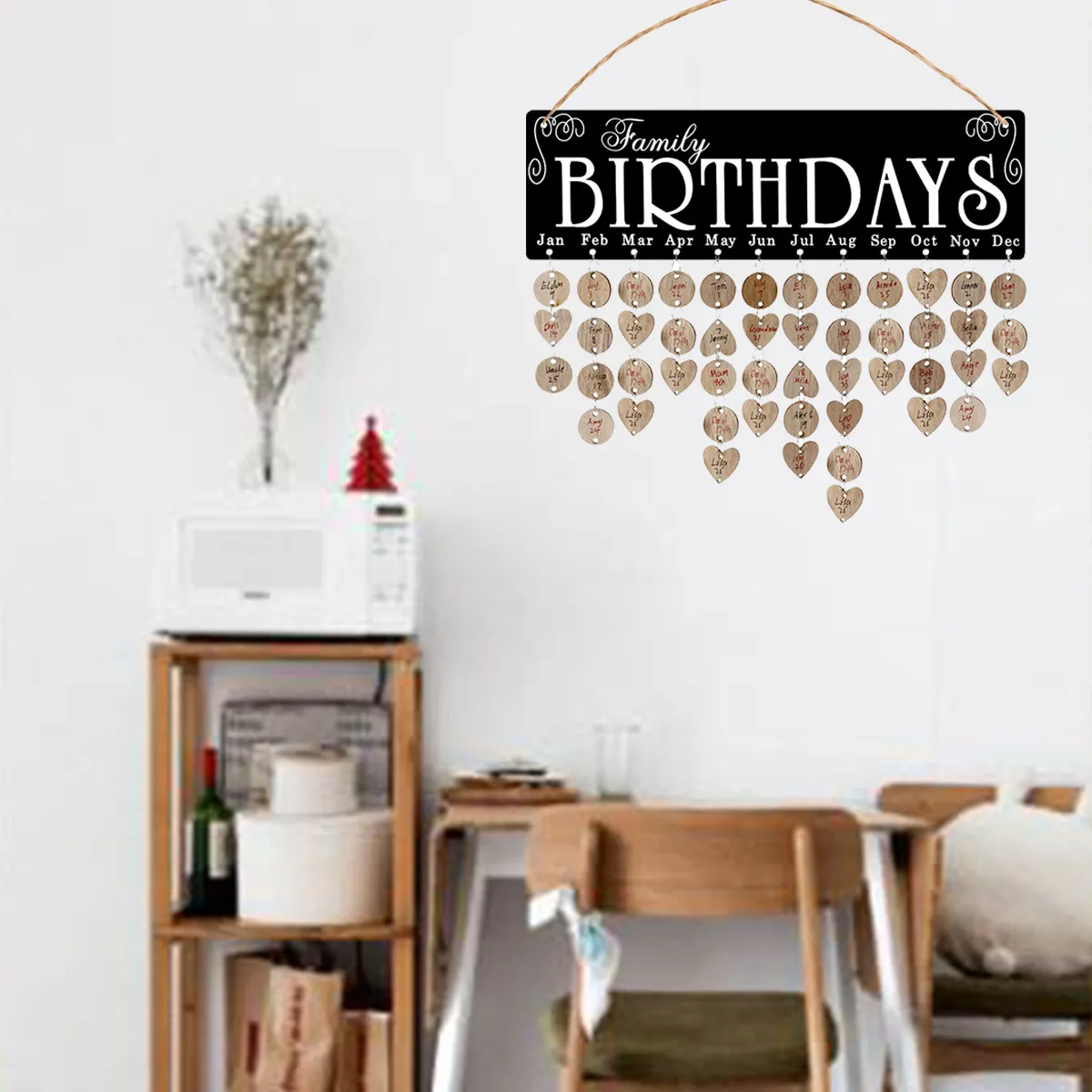 Wooden Hanging Calendar Reminder DIY Board Plaque with 50 Round 50 Heart Pendants Wedding Birthday Home Organizer
Wooden Hanging Calendar Reminder DIY Board Plaque with 50 Round 50 Heart Pendants Wedding Birthday Home Organizer