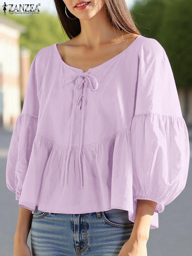 ZANZEA Holiday Summer Bandage Tunics Women Solid Color Blouse Fashion 3/4 Lantern Sleeve Tops Casual Loose 2025 Pleating Blusas
ZANZEA Holiday Summer Bandage Tunics Women Solid Color Blouse Fashion 3/4 Lantern Sleeve Tops Casual Loose 2025 Pleating Blusas