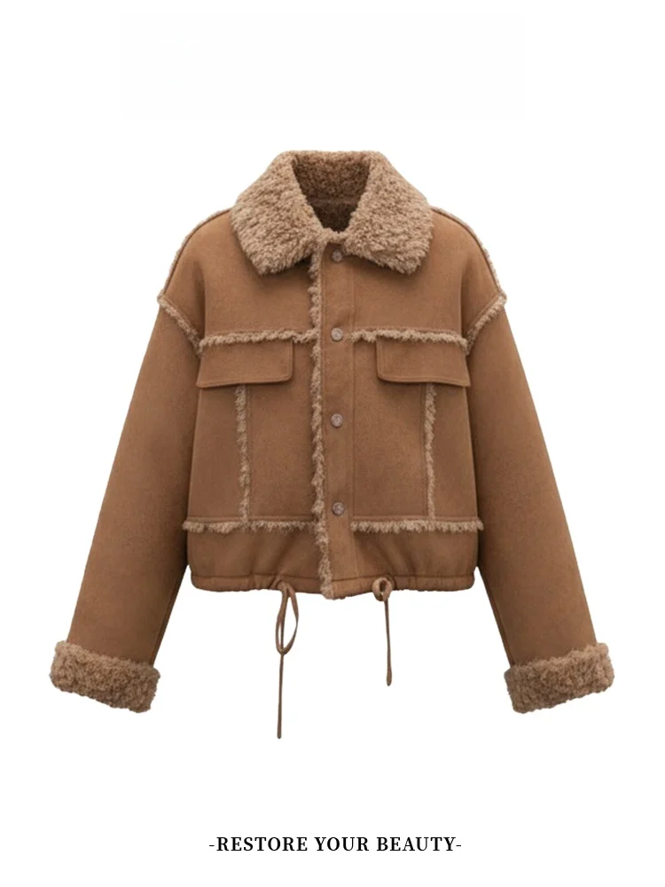 Thiened ort Fur Collar Jaet Women's Faionable Winter New Loose Warm Fce Lined Coat Simple Sle Long Sve Top
Thiened ort Fur Collar Jaet Women's Faionable Winter New Loose Warm Fce Lined Coat Simple Sle Long Sve Top