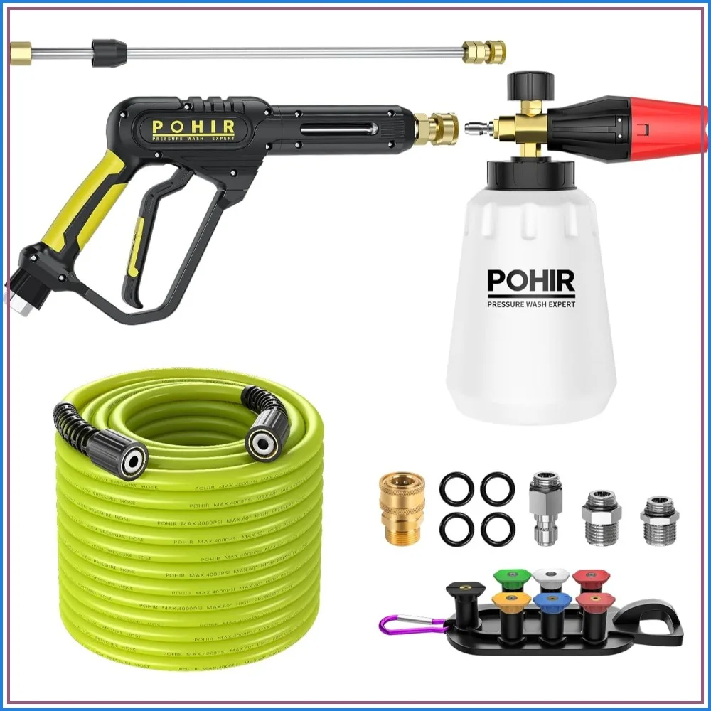 3600PSI Pressure Washer Gun with Foam Cannon, 50ft Hose, 15" Wand & 7 Nozzles, 3/8" Quick Connector & M22 Fittings
3600PSI Pressure Washer Gun with Foam Cannon, 50ft Hose, 15" Wand & 7 Nozzles, 3/8" Quick Connector & M22 Fittings