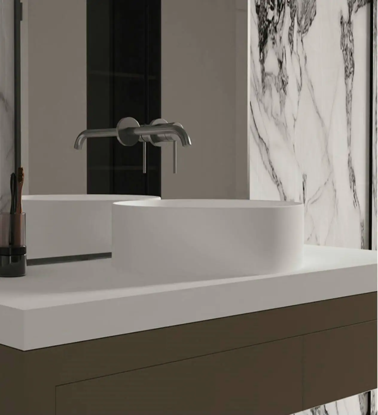 White circular artificial stone washbasin, bathroom basin, European style washbasin
White circular artificial stone washbasin, bathroom basin, European style washbasin