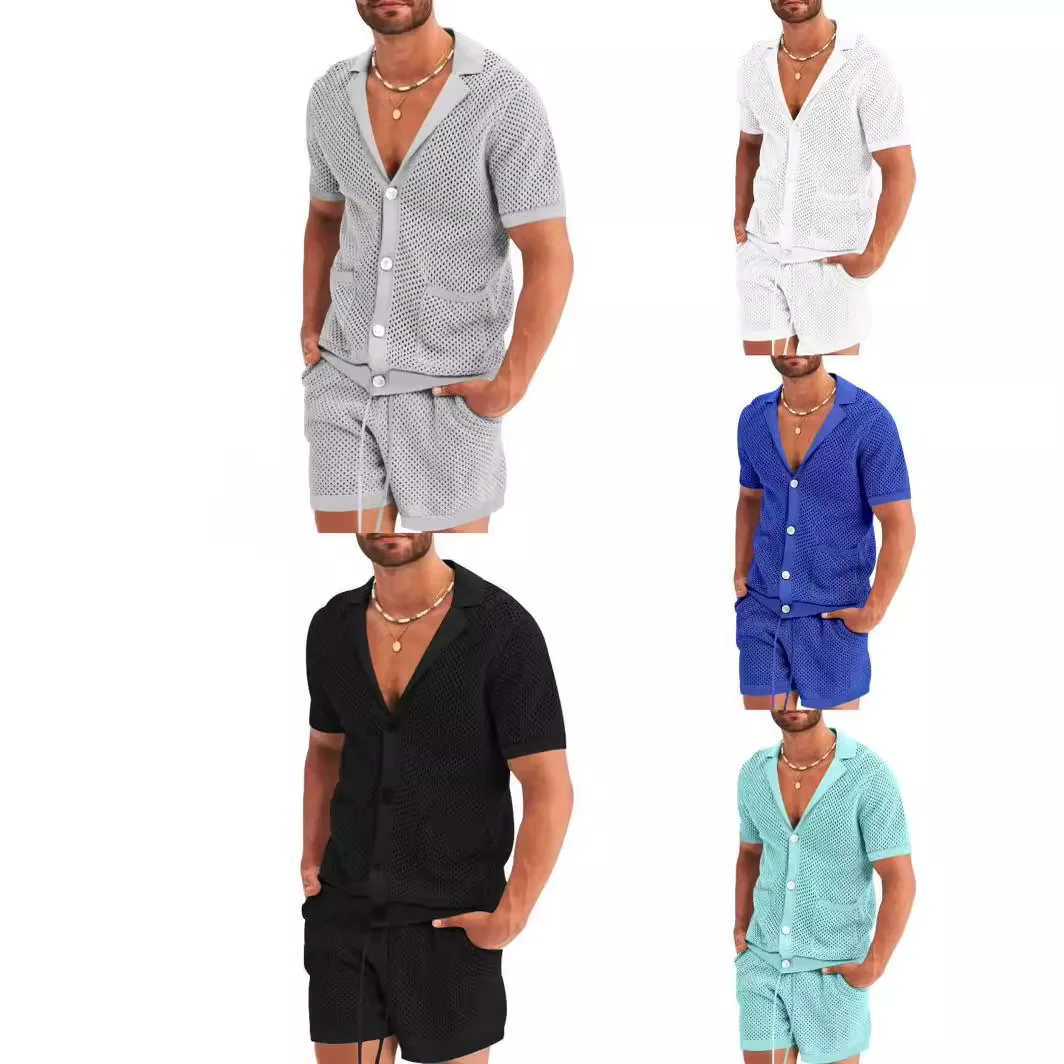 Sports And Leisure Suit Men's Hollow Knitted T-shirt Short-sleeved Beach Pants Fashion Summer Suit Men's Clothing
Sports And Leisure Suit Men's Hollow Knitted T-shirt Short-sleeved Beach Pants Fashion Summer Suit Men's Clothing