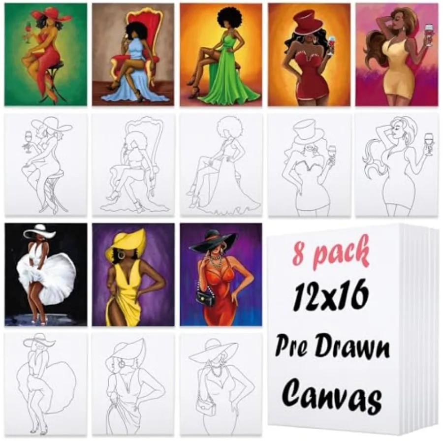 8 Pack Pre Drawn Canvas for Painting Sip and Paint Kit for Adults Pre-Stretched Canvas Outline for Paint and Sip Kit Party Set
8 Pack Pre Drawn Canvas for Painting Sip and Paint Kit for Adults Pre-Stretched Canvas Outline for Paint and Sip Kit Party Set