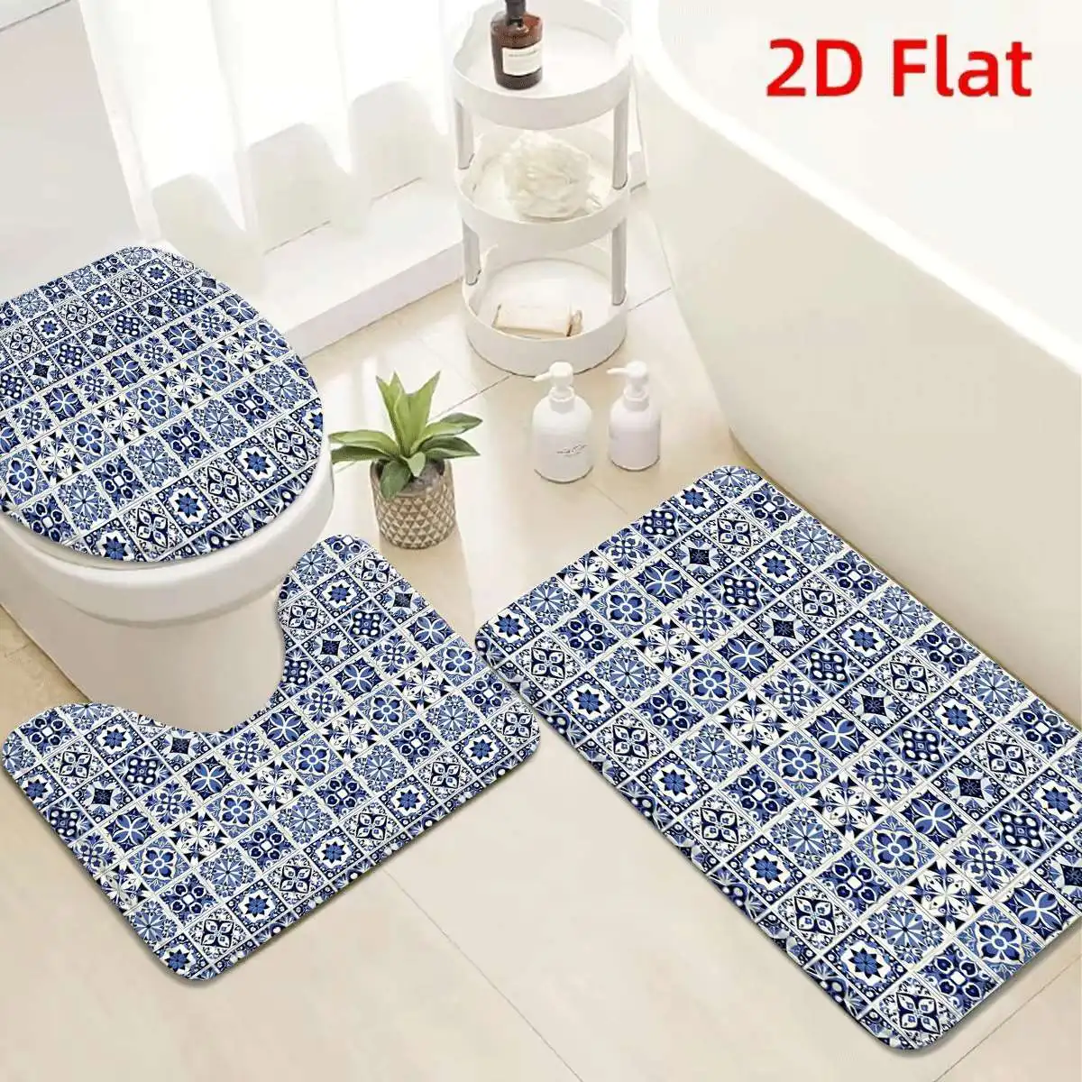 Decorative Blue White Geometric Bath Mats Set Non-Slip Absorbent Rugs for Bathroom Vanity and Toilet Area Home Decor
Decorative Blue White Geometric Bath Mats Set Non-Slip Absorbent Rugs for Bathroom Vanity and Toilet Area Home Decor