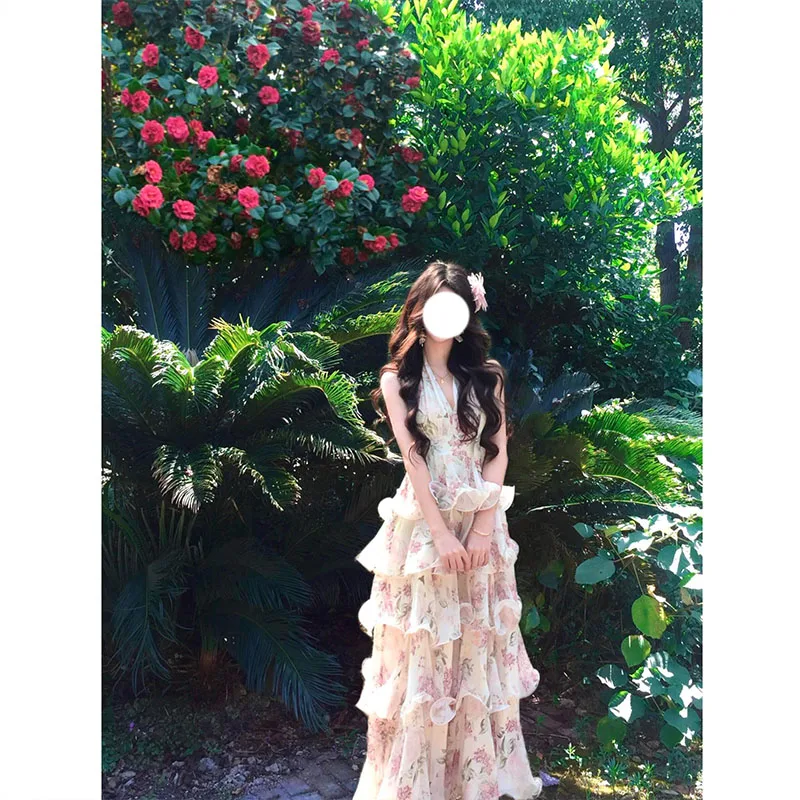 Vacation Dress Women Pure Desirable Sexy Backless Neck Hanging Fashionable Print Slim Long Dress Elegance Birthday Dress
Vacation Dress Women Pure Desirable Sexy Backless Neck Hanging Fashionable Print Slim Long Dress Elegance Birthday Dress
