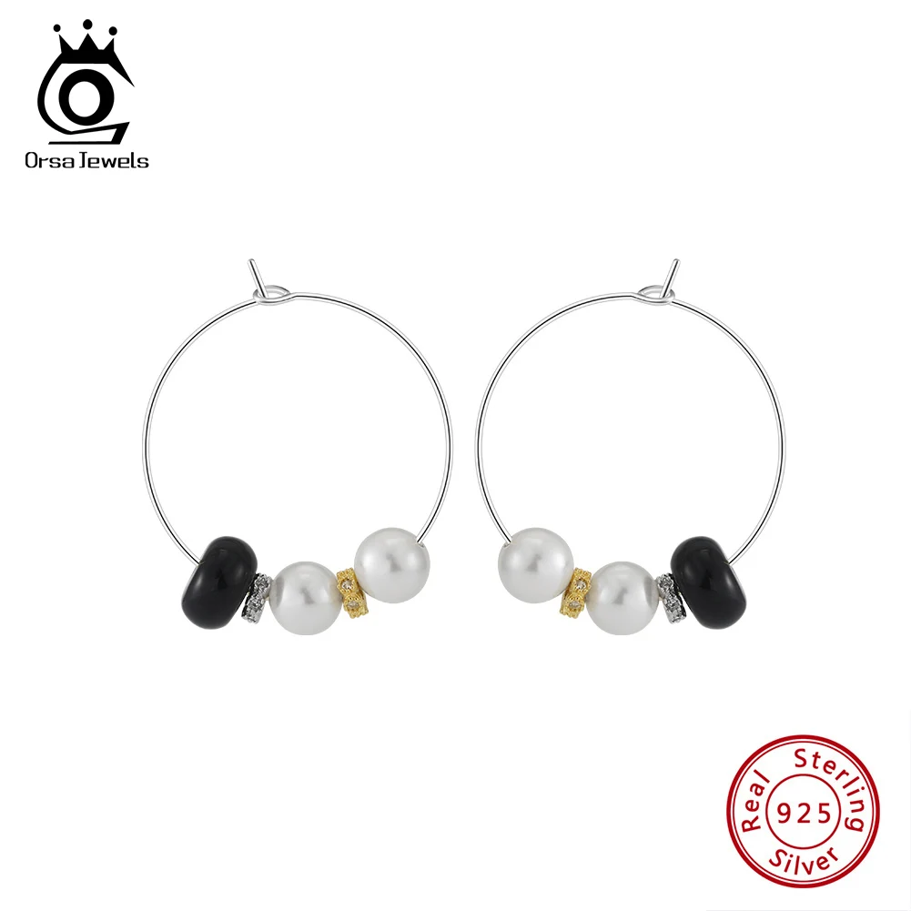 ORSA JEWELS 925 Silver Black Agate Hoop Earrings With Shell Pearl Simple Hoop Earring Women Wedding Party Ear Jewelry GME47
ORSA JEWELS 925 Silver Black Agate Hoop Earrings With Shell Pearl Simple Hoop Earring Women Wedding Party Ear Jewelry GME47