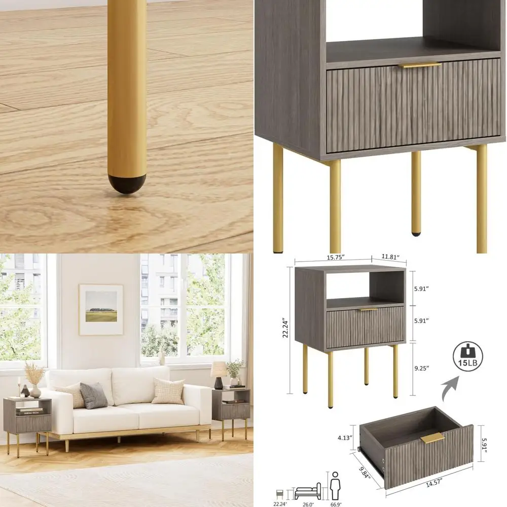 Vintage-Style Gold Frame Nightstand with Drawer and Shelf for Bedroom, Living Room in Grey
Vintage-Style Gold Frame Nightstand with Drawer and Shelf for Bedroom, Living Room in Grey