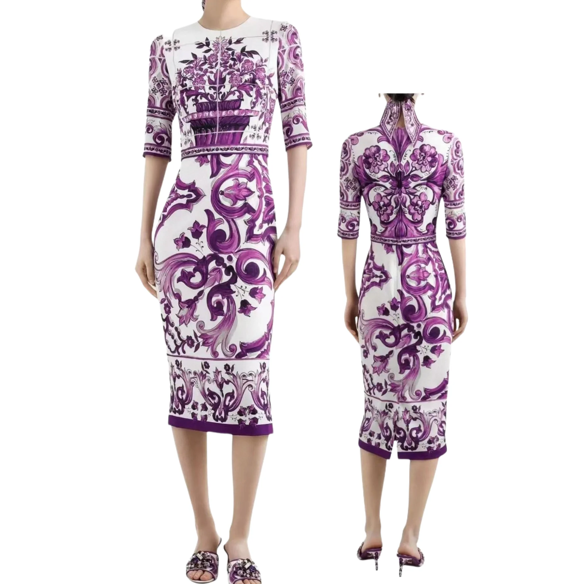 Designer Inspired Summer Silk Dress 2025 | Women's Midi Dress | Purple Porcelain Printed LuxuryHoliday Party Elegant Dress
Designer Inspired Summer Silk Dress 2025 | Women's Midi Dress | Purple Porcelain Printed LuxuryHoliday Party Elegant Dress