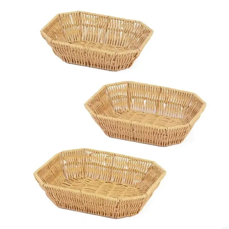 92MF 3pcs Imitation Rattan Woven Snacks Storage Basket Multipurpose Octagonal Bread Fruit Serving Tray Desktop Candy Plate
92MF 3pcs Imitation Rattan Woven Snacks Storage Basket Multipurpose Octagonal Bread Fruit Serving Tray Desktop Candy Plate