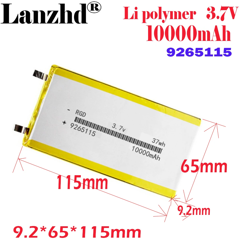 1-10pcs 9265115 3.7V 10000mAh mobile power supply LiPo Polymer lithium battery high capacity battery equipment durable type
1-10pcs 9265115 3.7V 10000mAh mobile power supply LiPo Polymer lithium battery high capacity battery equipment durable type