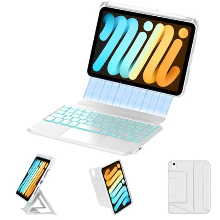 Keyboard Case for iPad Mini A17 Pro 7th 2024 iPad Mini 6th Gen 2021 8.3 Inch: white silicone case with 7-color backlit magnetic
Keyboard Case for iPad Mini A17 Pro 7th 2024 iPad Mini 6th Gen 2021 8.3 Inch: white silicone case with 7-color backlit magnetic
