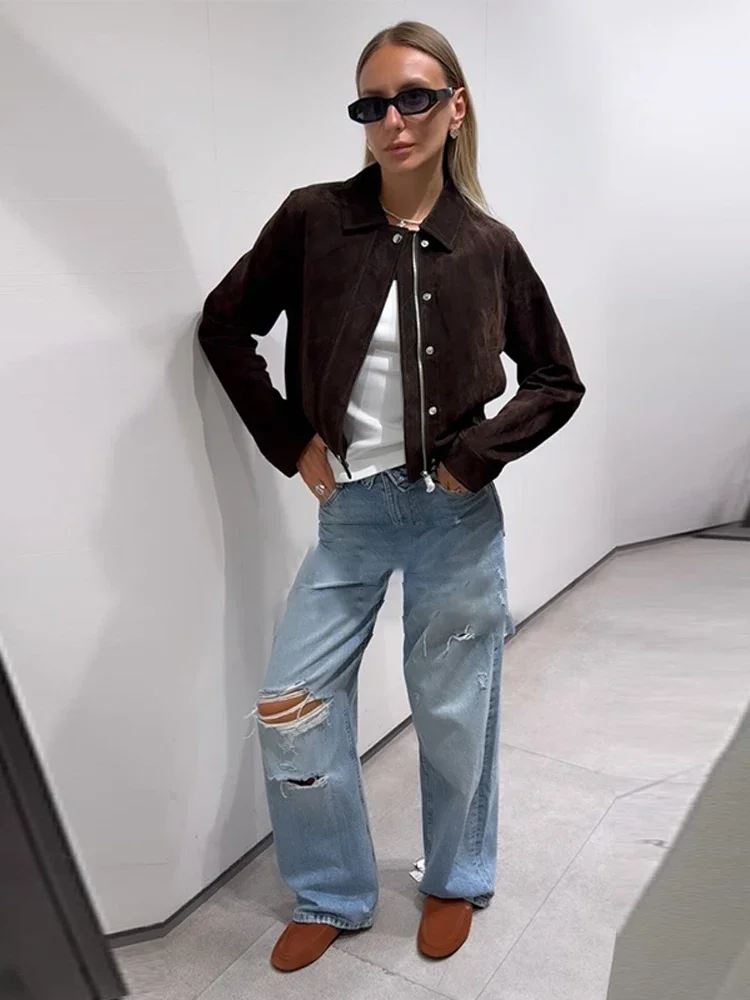 Casual Solid Lapel Jackets Women Street Single Breasted Zipper Full Sleeves Short Coats Female 2025 Autumn Fashion Lady Outwears
Casual Solid Lapel Jackets Women Street Single Breasted Zipper Full Sleeves Short Coats Female 2025 Autumn Fashion Lady Outwears