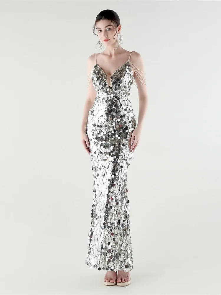 Sequin Evening Gown Women's Sexy Slim Fit Long Tail Skirt Host High End Slimming Waist Cinched Fi Tail Dr
Sequin Evening Gown Women's Sexy Slim Fit Long Tail Skirt Host High End Slimming Waist Cinched Fi Tail Dr