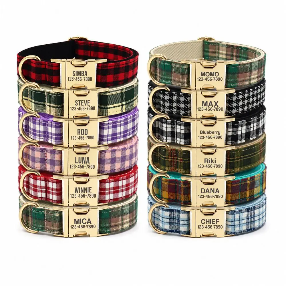 Personalized Multicolor Plaid Dog Collar Custom Name Phone Number Pet Collar Adjustable Puppy Collar for Small Medium Large Dogs
Personalized Multicolor Plaid Dog Collar Custom Name Phone Number Pet Collar Adjustable Puppy Collar for Small Medium Large Dogs
