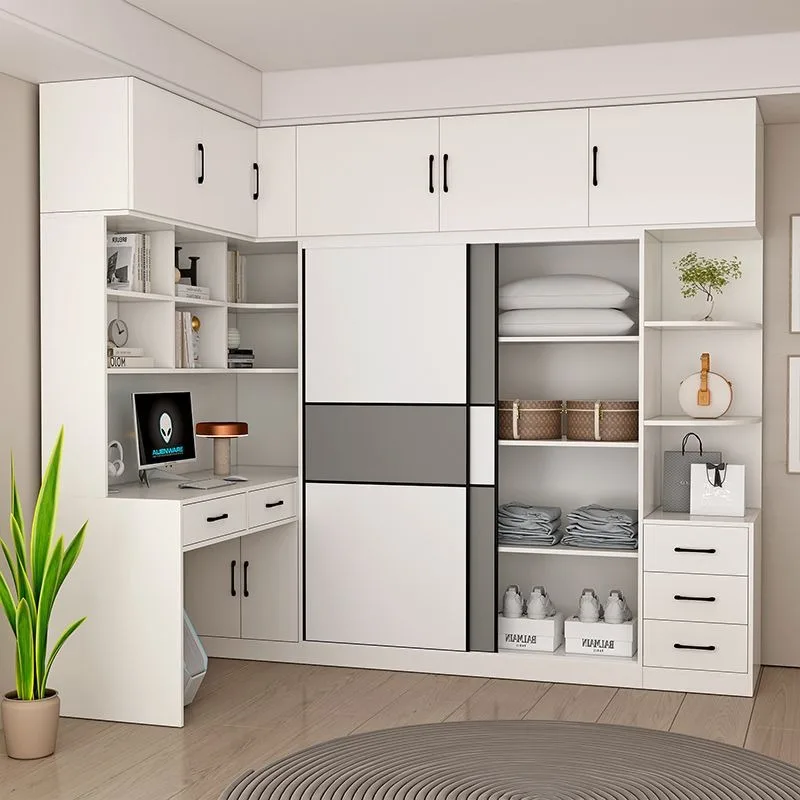 Small Bedroom Wardrobe with Study Table Desk Bookshelf Combination Solid Wood Sliding Door Integrated Corner Dresser
Small Bedroom Wardrobe with Study Table Desk Bookshelf Combination Solid Wood Sliding Door Integrated Corner Dresser
