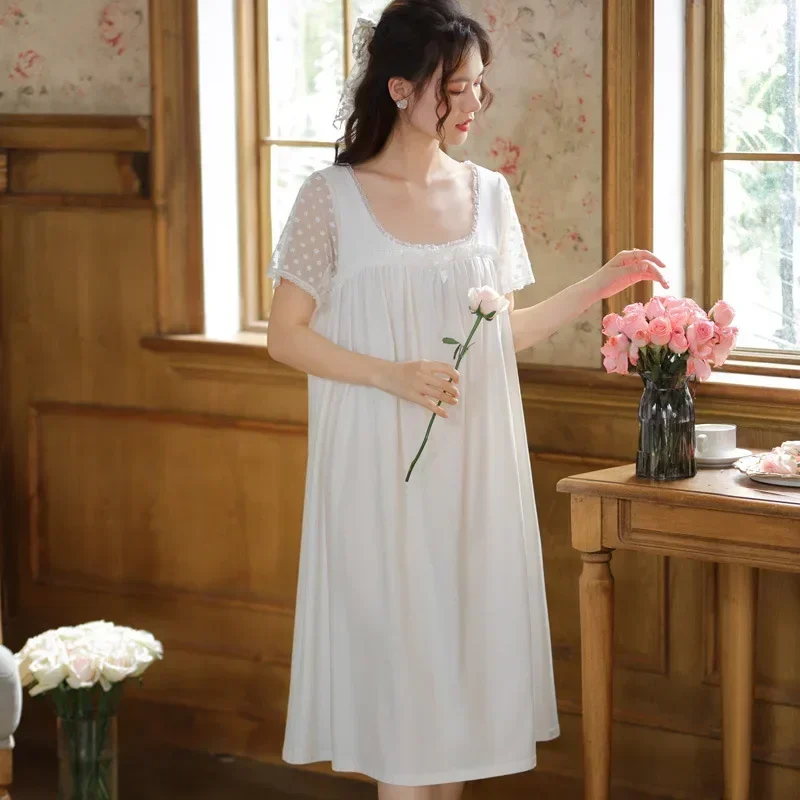 Women White Cotton Night Dress Summer White Fairy Sleepwear Princess Nighty Sweet Lace Short Sleeve Nightdress Vintage Nightgown
Women White Cotton Night Dress Summer White Fairy Sleepwear Princess Nighty Sweet Lace Short Sleeve Nightdress Vintage Nightgown