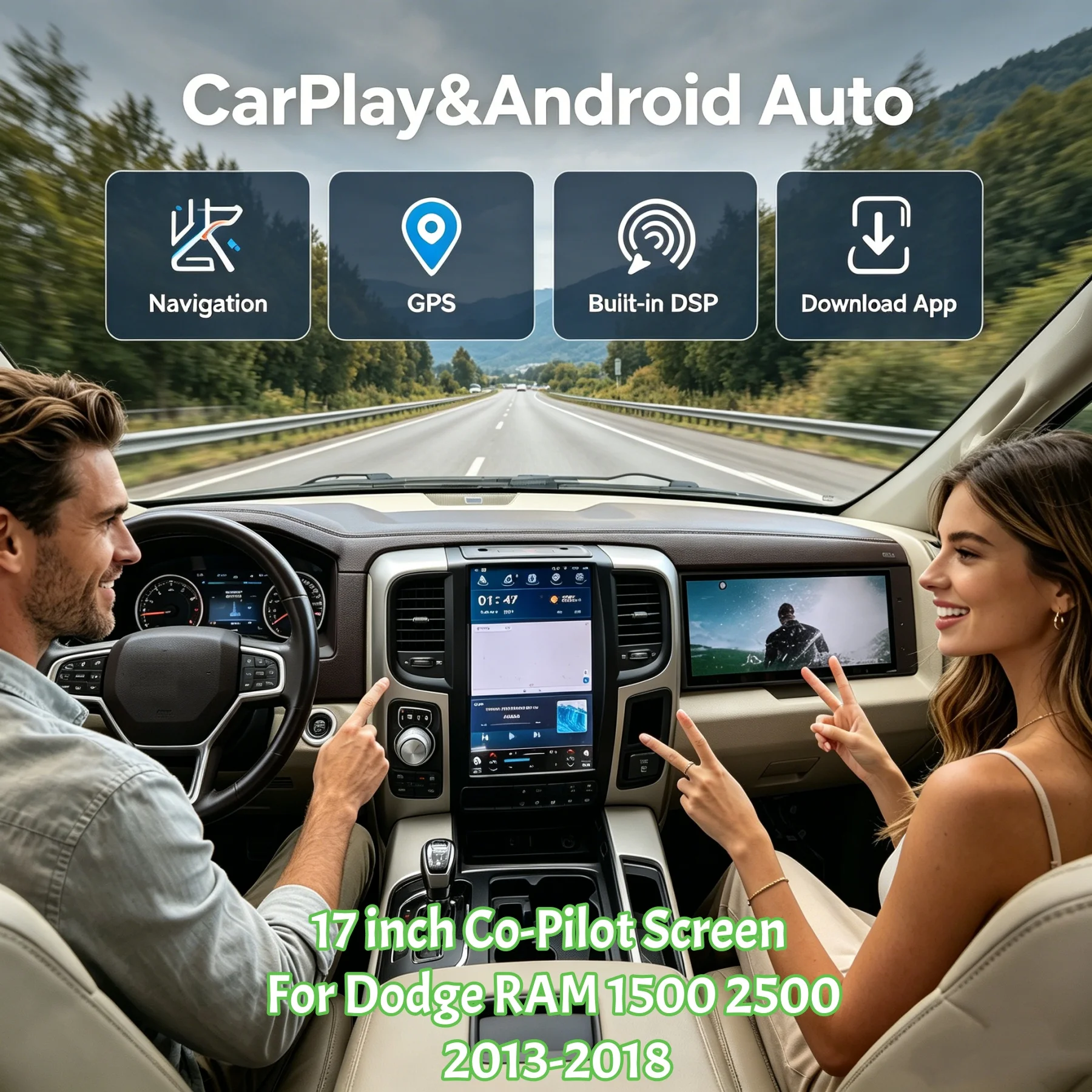 17“ Android Touch Co-pilot Screen For Dodge RAM 1500 2500 2013-2018 Multimedia Player Car Radio Stereo GPS Navigation Head Unit
17“ Android Touch Co-pilot Screen For Dodge RAM 1500 2500 2013-2018 Multimedia Player Car Radio Stereo GPS Navigation Head Unit