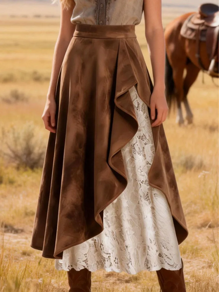 SKMY Spring 2026 New Fashion Western Grassland Style Suede Solid Color Ruffles Lace Patchwork Long Skirts Women Clothing
SKMY Spring 2026 New Fashion Western Grassland Style Suede Solid Color Ruffles Lace Patchwork Long Skirts Women Clothing