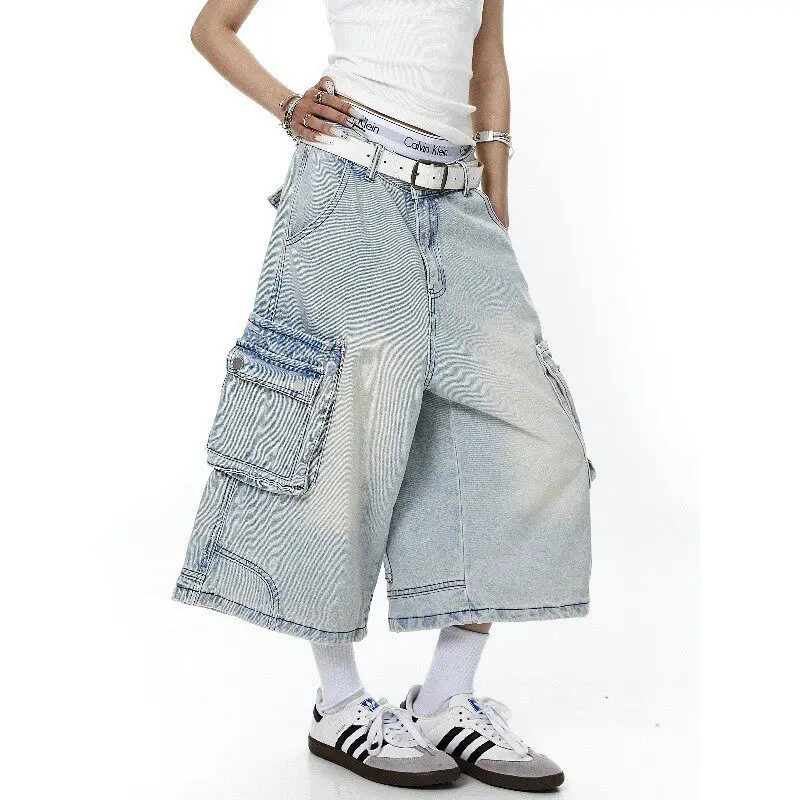 American Style Reversed Install Design Washed Denim Seven-Foot Pants Men Women Multi-Pocket Workwear Shorts PU Material
American Style Reversed Install Design Washed Denim Seven-Foot Pants Men Women Multi-Pocket Workwear Shorts PU Material
