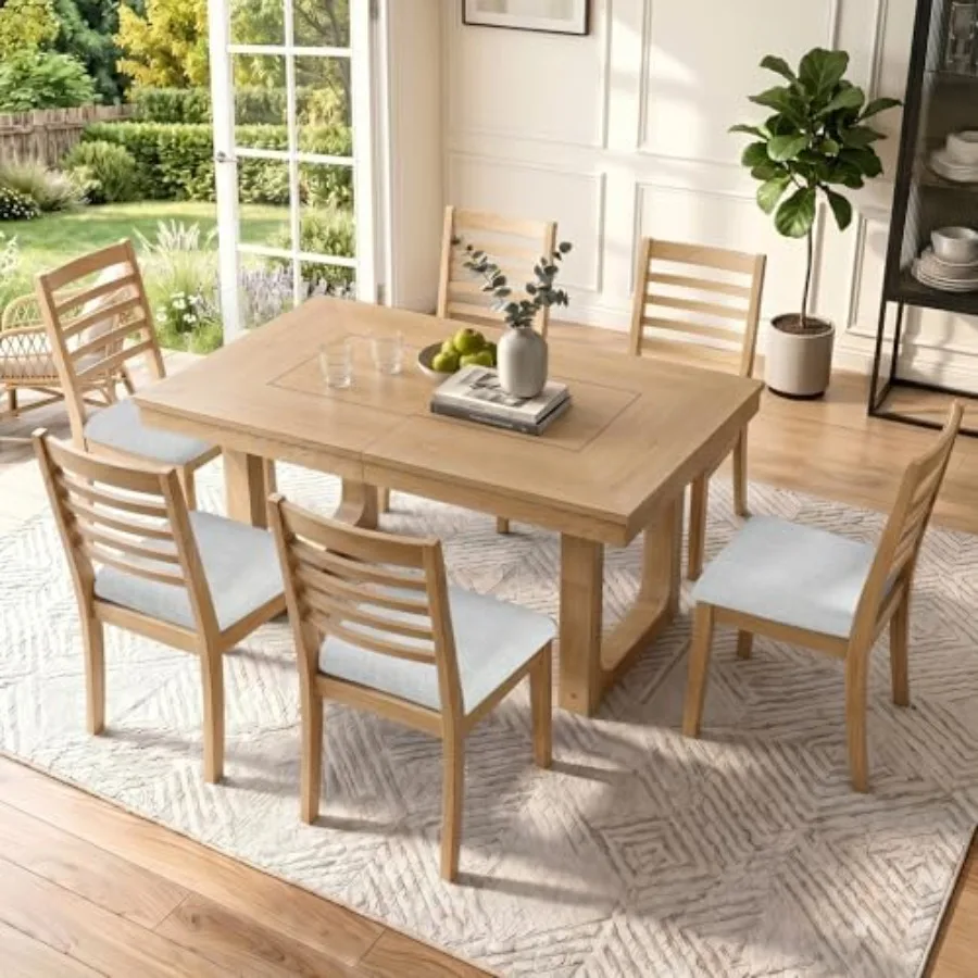 7 Piece Extendable Dining Set, 60"-78" Kitchen Table with 6 Upholstered Chairs, MDF Top with Oak Veneer, Rubber Wood Legs, Farm
7 Piece Extendable Dining Set, 60"-78" Kitchen Table with 6 Upholstered Chairs, MDF Top with Oak Veneer, Rubber Wood Legs, Farm