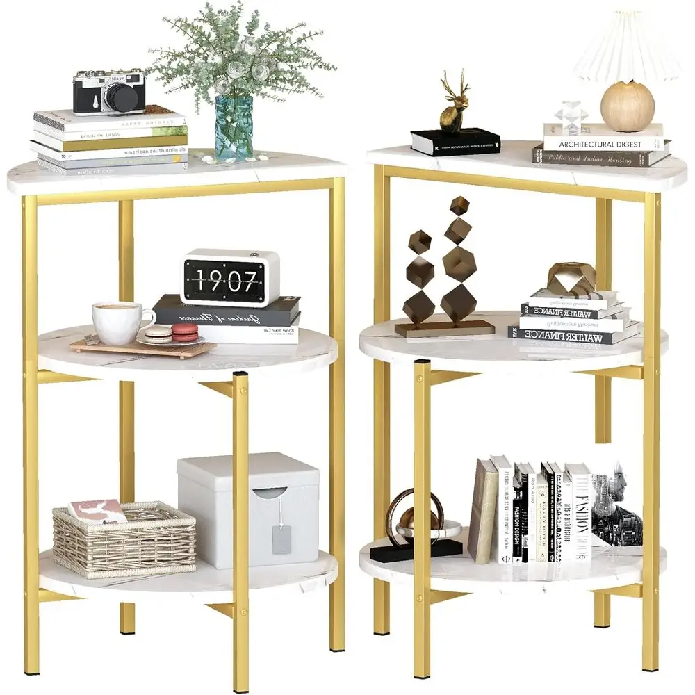 Set of 2 White and Gold Round Marble Nightstands | 3-Tier Accent Table with Metal Legs for Bedroom or Living Room
Set of 2 White and Gold Round Marble Nightstands | 3-Tier Accent Table with Metal Legs for Bedroom or Living Room