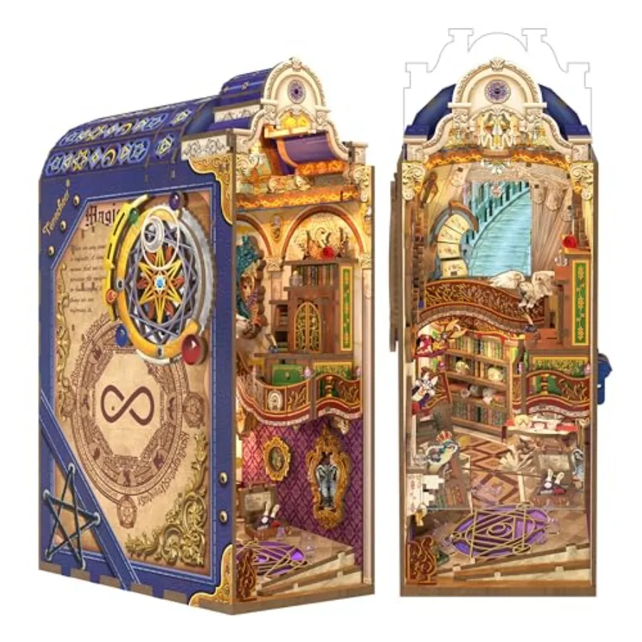 Library book nook kit for home decor, 3D wooden puzzle with LED light, natural wood color, easy assembly and warm ambient light
Library book nook kit for home decor, 3D wooden puzzle with LED light, natural wood color, easy assembly and warm ambient light