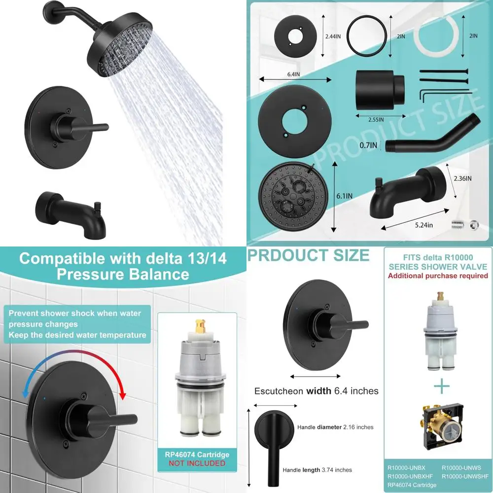 Matte Black Single-Handle Tub and Shower Trim Kit, Universal Fit for R10000 Series Valves, 14 Series Replacement
Matte Black Single-Handle Tub and Shower Trim Kit, Universal Fit for R10000 Series Valves, 14 Series Replacement