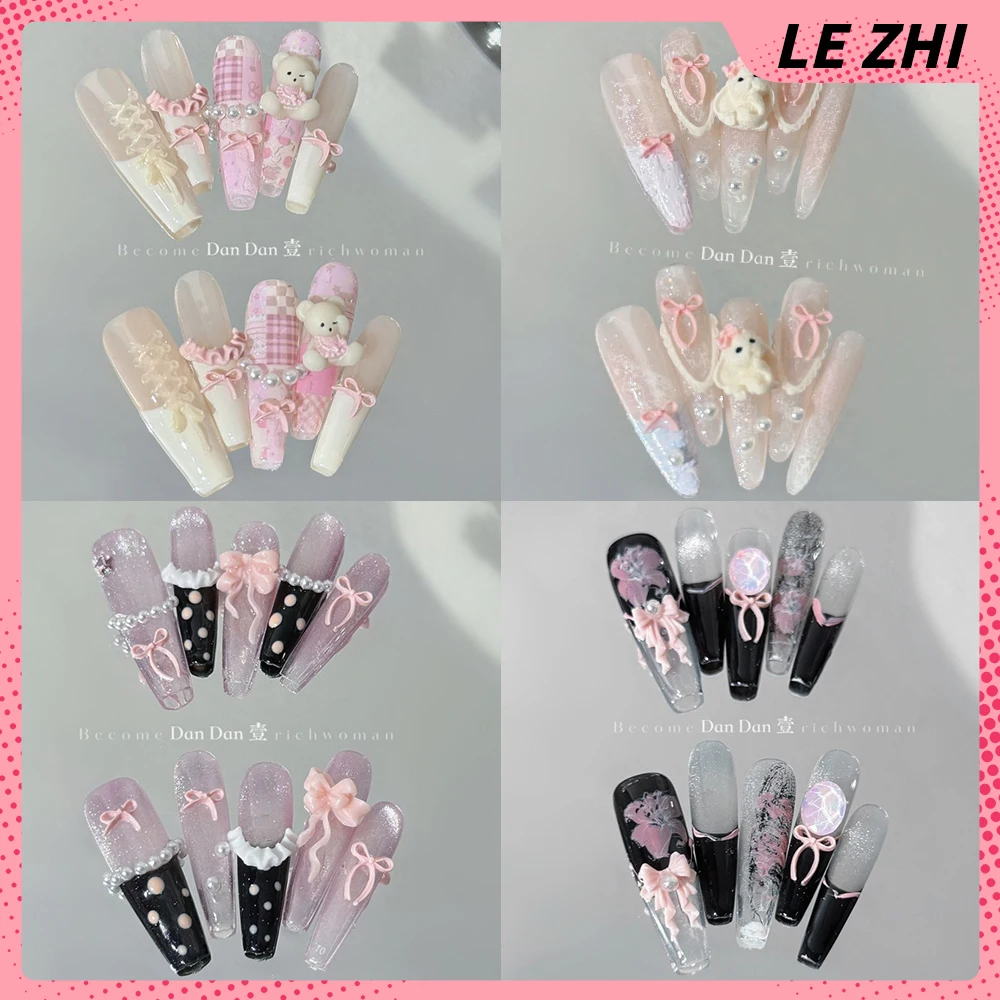 Sweet Lovely Bowknot French Handmade Long Coffin Fake Nails Cartoon Bear Dog Rabbit Pearl Flowers Diamond Reusable Press On Nail
Sweet Lovely Bowknot French Handmade Long Coffin Fake Nails Cartoon Bear Dog Rabbit Pearl Flowers Diamond Reusable Press On Nail