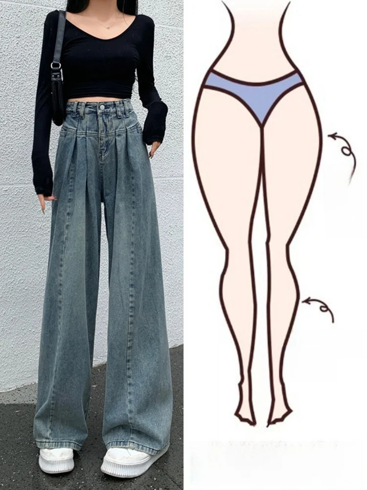 Retro High Waist Loose Women's Jeans Pear Shape Slimming Drapey Wide Leg Floor-Length Pants Comfortable Fashion plus Size
Retro High Waist Loose Women's Jeans Pear Shape Slimming Drapey Wide Leg Floor-Length Pants Comfortable Fashion plus Size