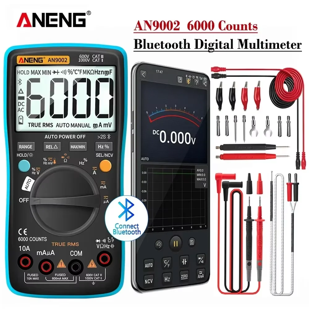 ANENG Bluetooth Digital Professional Multimeter 6000 Counts MultimetroTrue RMS AC/DC Current Voltage Tester Auto-Range AN9002
ANENG Bluetooth Digital Professional Multimeter 6000 Counts MultimetroTrue RMS AC/DC Current Voltage Tester Auto-Range AN9002