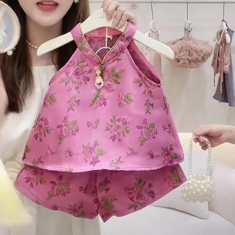KXKM-Girls' Summer Suits New Style Girls' Western Style New Chinese Style Top Children's National Style Shorts Two-Piece Suit Fa
KXKM-Girls' Summer Suits New Style Girls' Western Style New Chinese Style Top Children's National Style Shorts Two-Piece Suit Fa