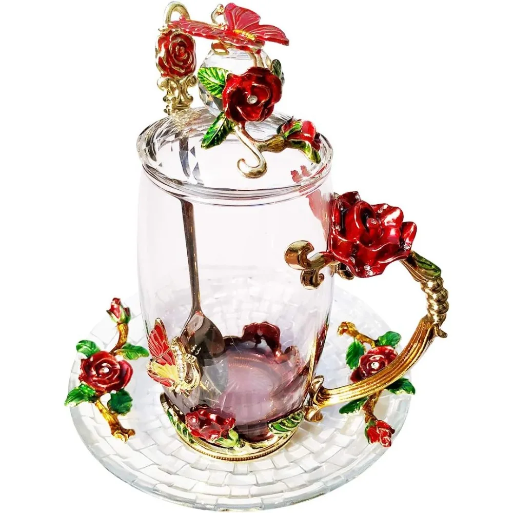 Vintage Fragrant Glass Tea Cup Set with Lid Spoon Tray Flower Coffee Mug Creative Design Glass Mug for Breakfast Afternoon Tea
Vintage Fragrant Glass Tea Cup Set with Lid Spoon Tray Flower Coffee Mug Creative Design Glass Mug for Breakfast Afternoon Tea