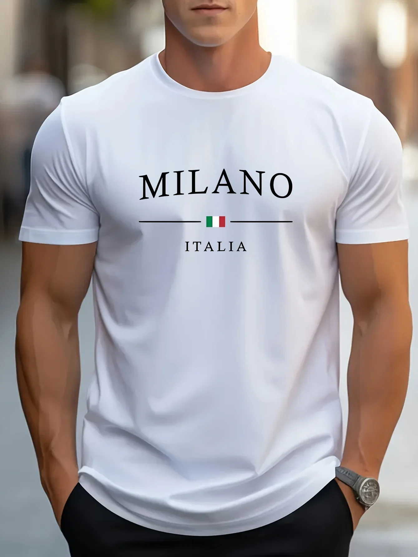 Summer casual T-shirt, 100% pure cotton, men's round neck, short sleeve. Men's round-neck short-sleeved T-shirt, Milan print, 10
Summer casual T-shirt, 100% pure cotton, men's round neck, short sleeve. Men's round-neck short-sleeved T-shirt, Milan print, 10