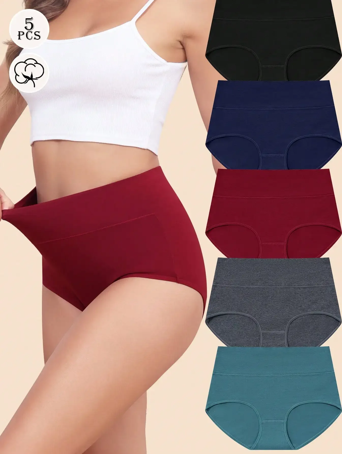 5 Pack Women's High Waist Cotton Underwear Soft Comfy Brief Stretch Ladies Full Coverage Panties
5 Pack Women's High Waist Cotton Underwear Soft Comfy Brief Stretch Ladies Full Coverage Panties