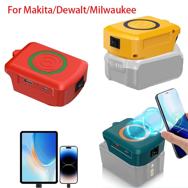 15W Mobile Phone Wireless Charging Station Adapter for Makita/Devault/Milwaukee 18V 20V Li-Ion Batteries with Type-C USB Ports
15W Mobile Phone Wireless Charging Station Adapter for Makita/Devault/Milwaukee 18V 20V Li-Ion Batteries with Type-C USB Ports