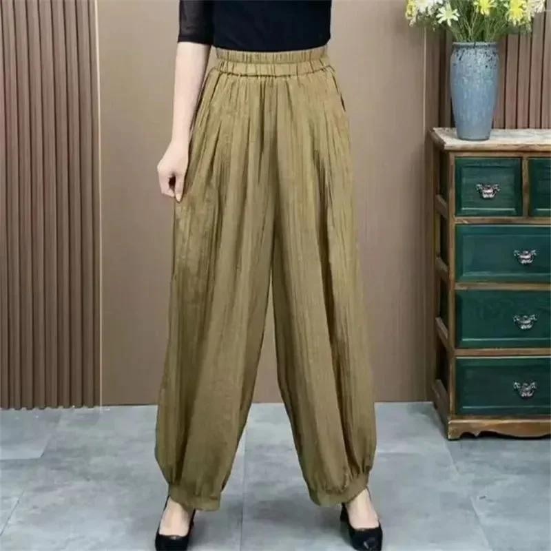Women Solid Crinkled Cotton Linen Lantern Pants Elastic Waist Loose Ice Silk Jogger Casual Harem Trousers
Women Solid Crinkled Cotton Linen Lantern Pants Elastic Waist Loose Ice Silk Jogger Casual Harem Trousers