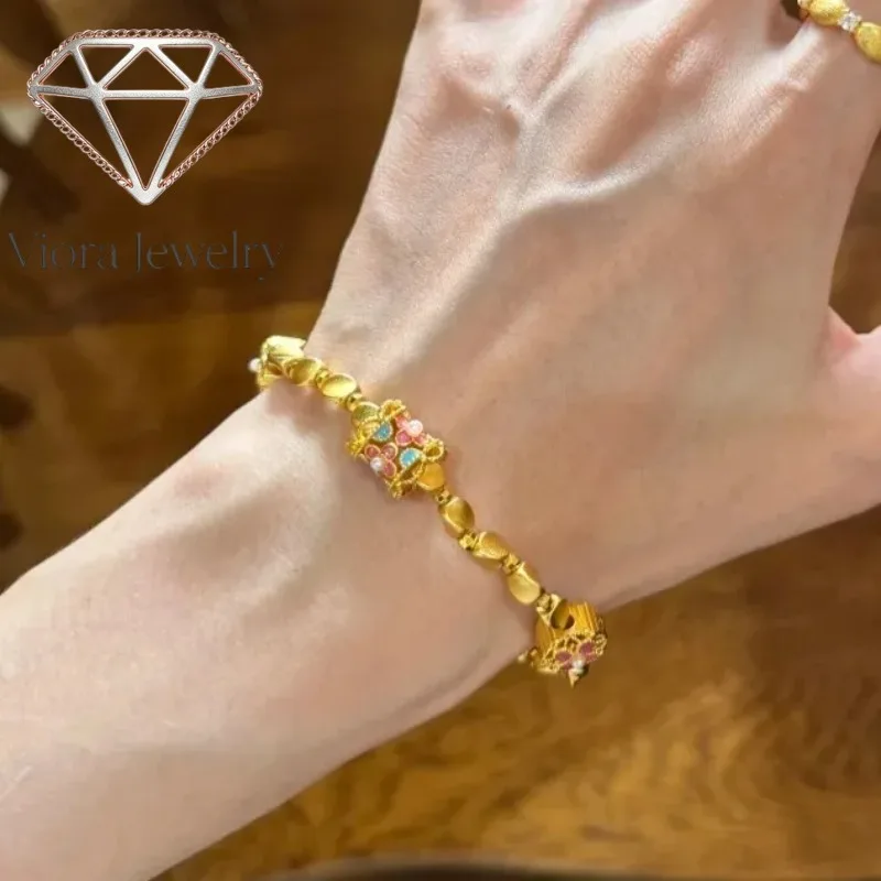 Viora Jewelry 9999 24K real gold burnt blue four-leaf flower twist bead bracelet four flowers full of rotating round bead transp
Viora Jewelry 9999 24K real gold burnt blue four-leaf flower twist bead bracelet four flowers full of rotating round bead transp
