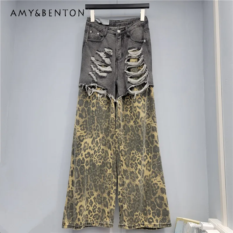 Retro Design Leopard Print Patchwork Distressed Fake Two-Piece High-Waisted Denim Pants American High Street Straight-Leg Jeans
Retro Design Leopard Print Patchwork Distressed Fake Two-Piece High-Waisted Denim Pants American High Street Straight-Leg Jeans