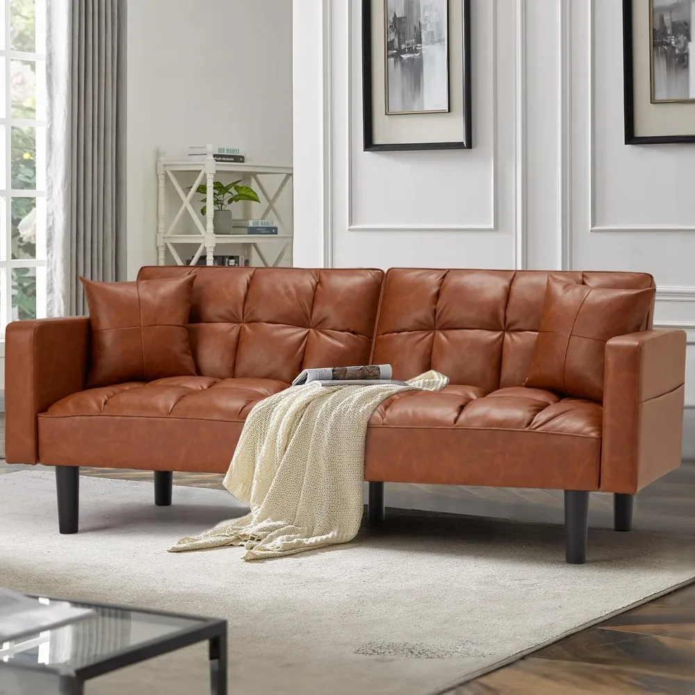 Futon Sofa Bed, Modern Leather Convertible Upholstered Sleeper Couch with Adjustable Back, Arms and High Strength Nylon Legs fo
Futon Sofa Bed, Modern Leather Convertible Upholstered Sleeper Couch with Adjustable Back, Arms and High Strength Nylon Legs fo