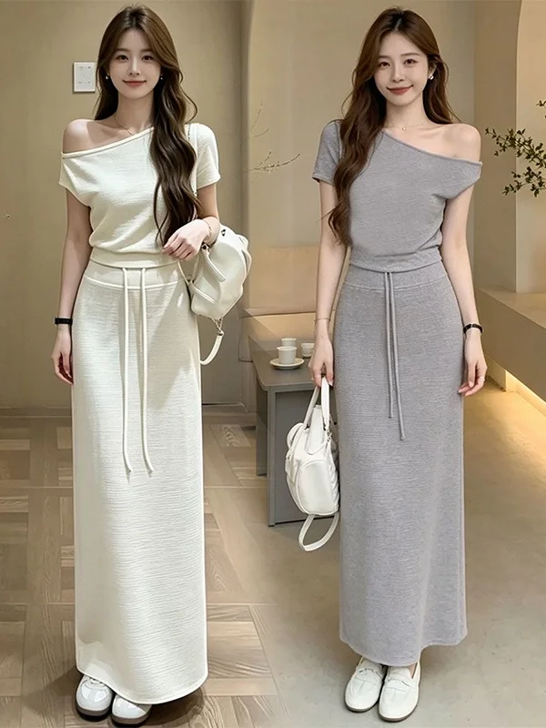 Elegant Casual Summer Outfit Women's Fashion Slimming Shoulder T-Shirt Skirt Set High Waist Long Dress Micro Elastic Short Sl...
Elegant Casual Summer Outfit Women's Fashion Slimming Shoulder T-Shirt Skirt Set High Waist Long Dress Micro Elastic Short Sl...