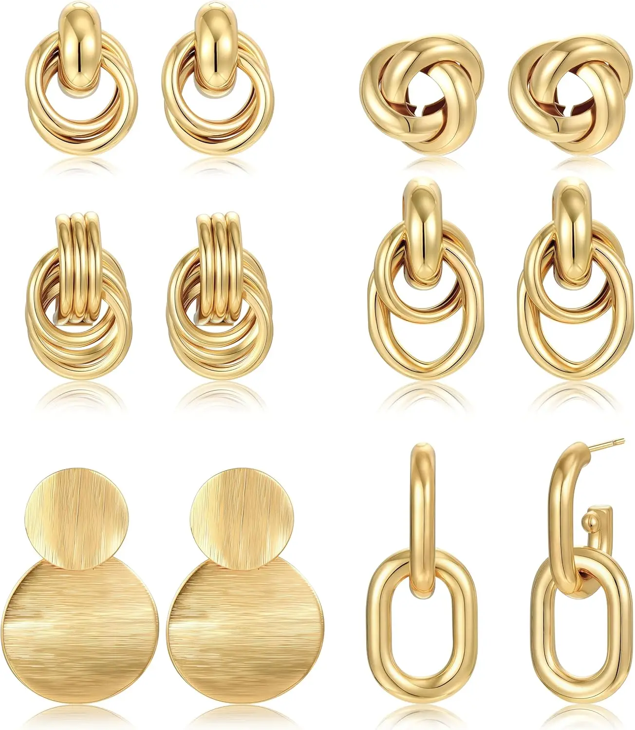 6 Pairs Chunky Gold Knot Drop Dangle Earrings Lightweight Hypoallergenic Set
6 Pairs Chunky Gold Knot Drop Dangle Earrings Lightweight Hypoallergenic Set