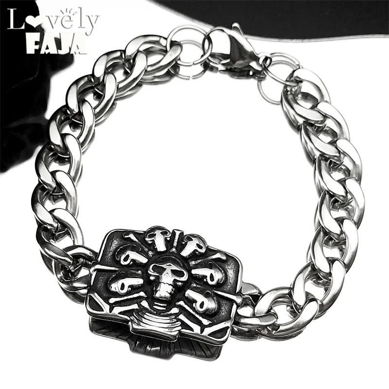 Hip Hop Cuba Chain Stainless Steel Skull Skeleton Bracelet for Men Silver Color Heavy Medal Hand Chain Boy Friend Jewelry Gift
Hip Hop Cuba Chain Stainless Steel Skull Skeleton Bracelet for Men Silver Color Heavy Medal Hand Chain Boy Friend Jewelry Gift