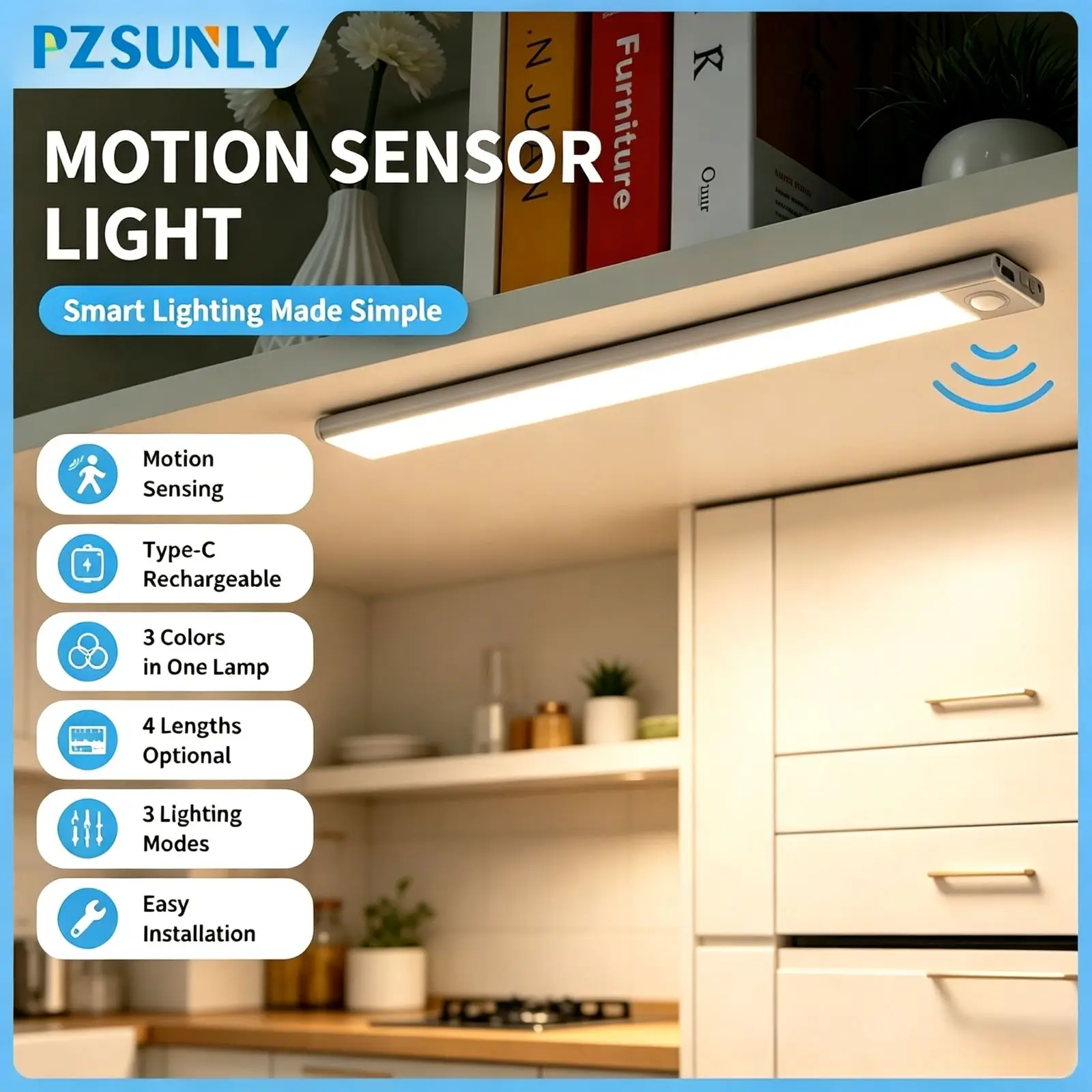 LED Under Cabinet Light Motion Sensor 3 Colors USB Rechargeable Magnetic Dimmable Night Lamp for Kitchen Wardrobe Bedroom Stairs
LED Under Cabinet Light Motion Sensor 3 Colors USB Rechargeable Magnetic Dimmable Night Lamp for Kitchen Wardrobe Bedroom Stairs