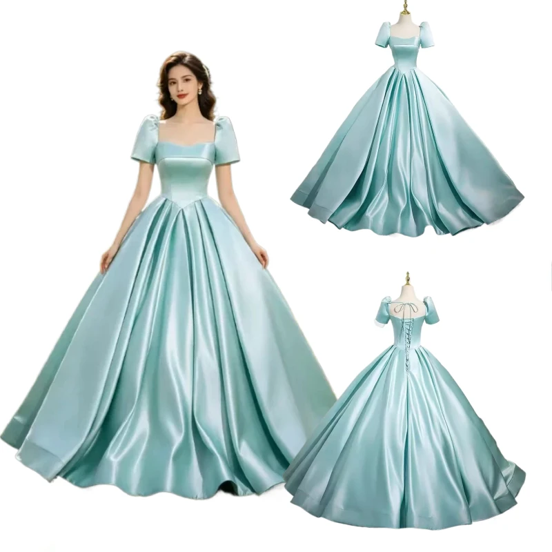 New Elegant Satin Princess Evening Dress Mint Green Short Sleeve Square Neck Floor Length Formal Party Quinceanera Gown Women
New Elegant Satin Princess Evening Dress Mint Green Short Sleeve Square Neck Floor Length Formal Party Quinceanera Gown Women