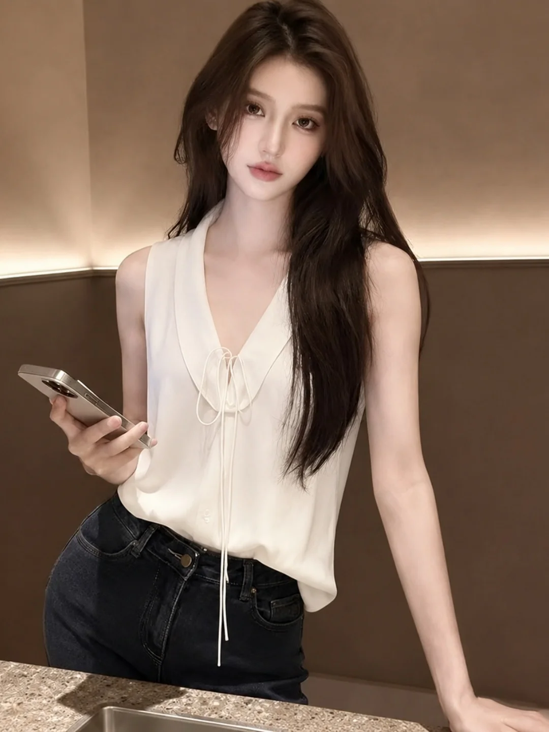 Minimalist Stylish V-Neck Sleeveless Vest Soft Elegant Versatile Fashionable Summer Top for Women Straight Cut Regular Thickness
Minimalist Stylish V-Neck Sleeveless Vest Soft Elegant Versatile Fashionable Summer Top for Women Straight Cut Regular Thickness